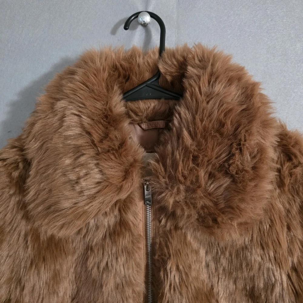 Abercrombie & Fitch Womens Brown Cropped Faux Fur Jacket Size Small - Picture 6 of 12